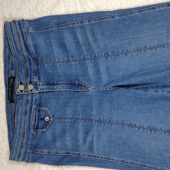Veronica Beard Jeans Ember Powder Ocean Wash High Rise Two Button Wide Leg Jean - Picture 3 of 16